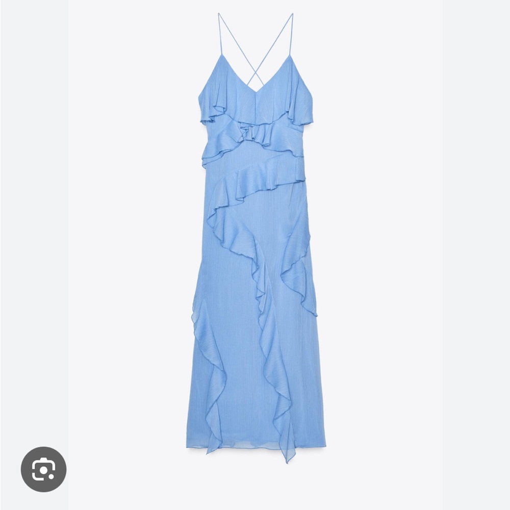 Zara Light Blue Backless Ruffle Dress
